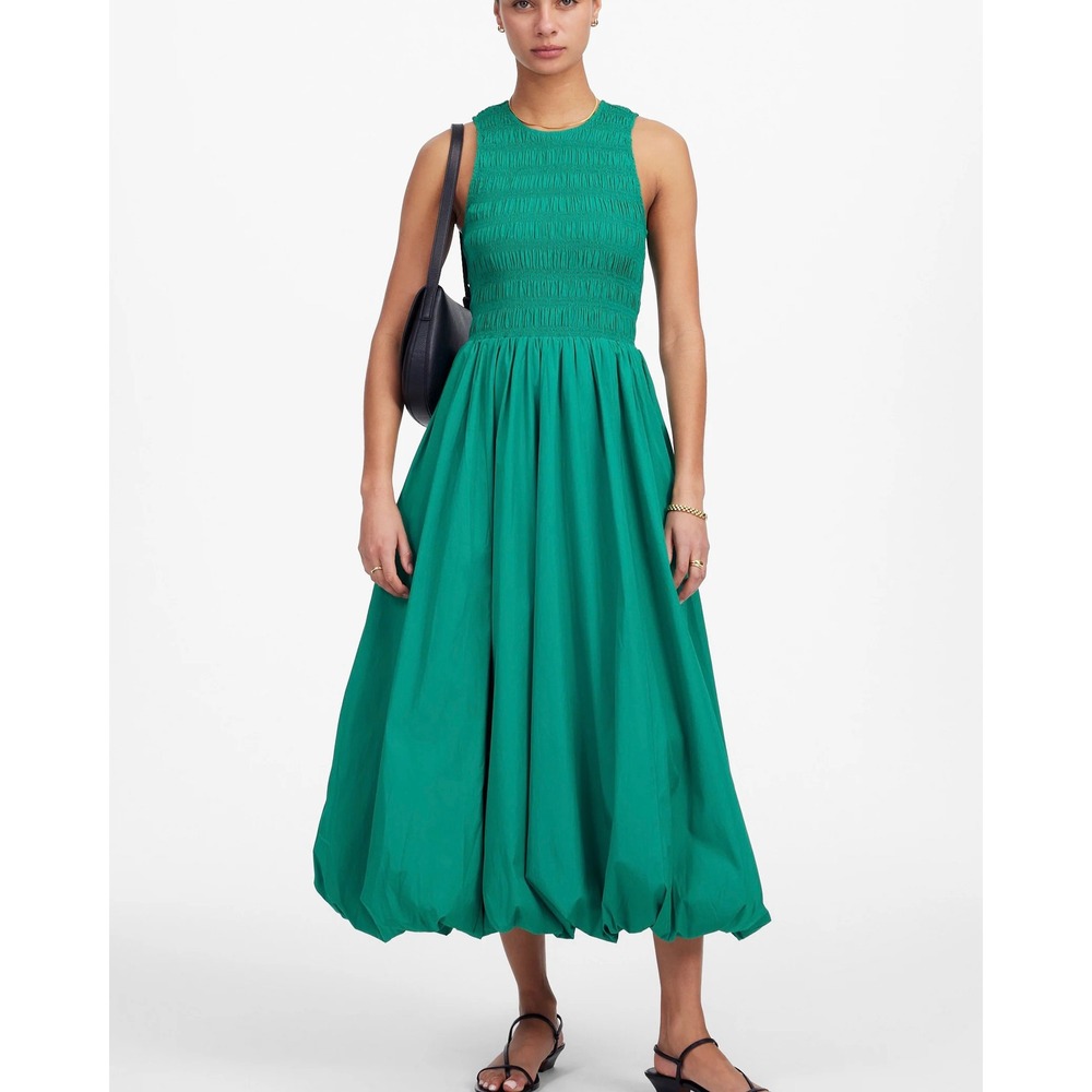 Green Madewell Bubble-Hem Smocked Midi Dress XL Holiday Party Christmas Dress
